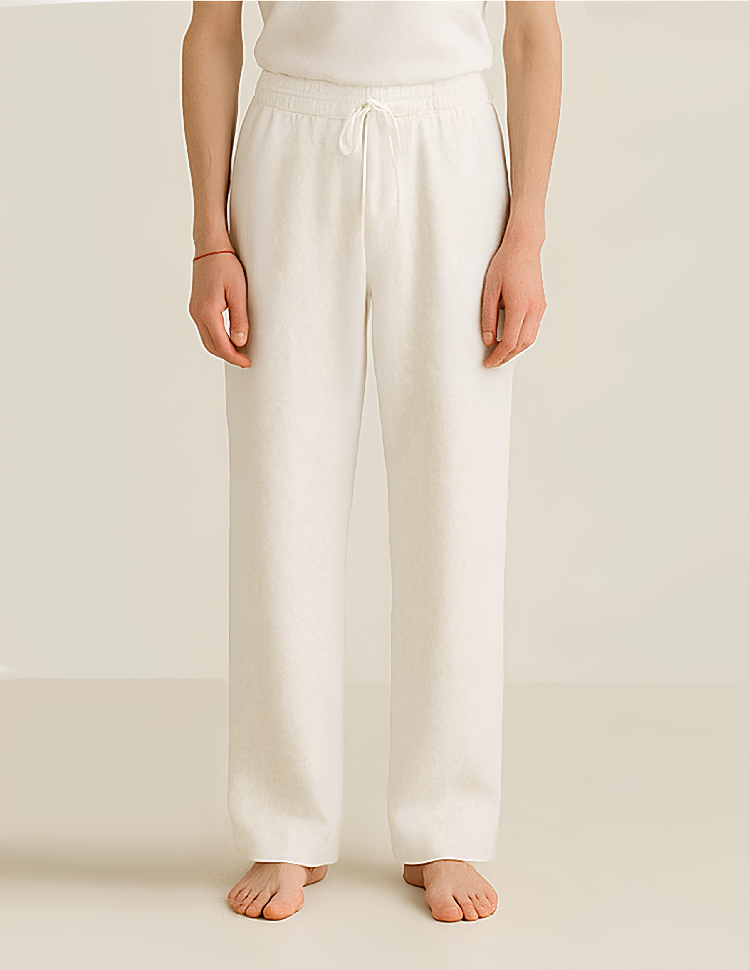 Ivory Relaxed-Fit Linen Pants